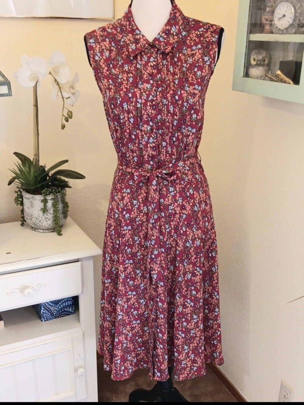 Nanette Lepore Sleeveless Floral Button Front Dress in RED Floral. Cottagecore.